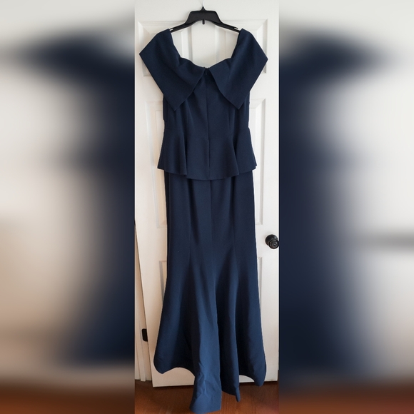 NWT Alexander by Daymor 1368 Off Shoulder Peplum Long Dress- Midnight - Picture 7 of 8